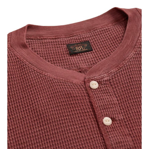 Garment-Dyed Waffle-Knit Henley Shirt Wine - Henley