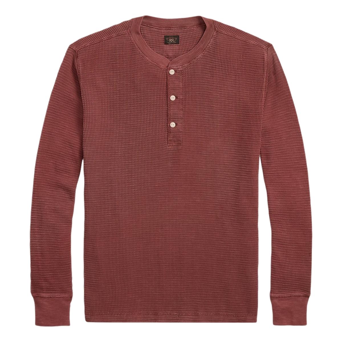 Garment-Dyed Waffle-Knit Henley Shirt Wine - Henley