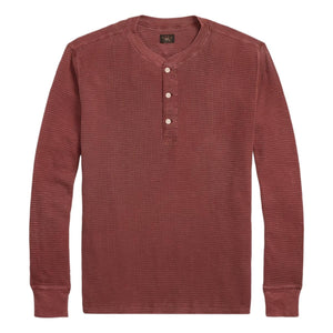 Garment-Dyed Waffle-Knit Henley Shirt Wine - Henley