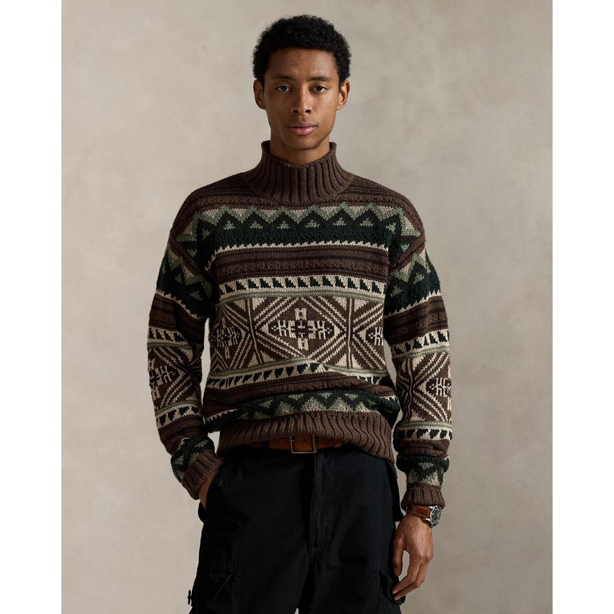 Geometric Cotton-Blend Sweater Brown Combo - knitwear