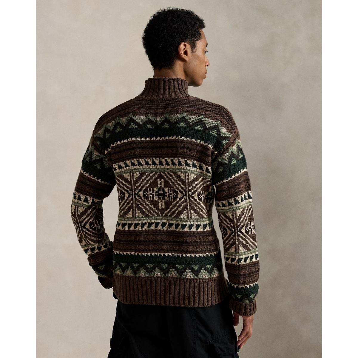 Geometric Cotton-Blend Sweater Brown Combo - knitwear