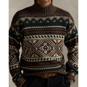 Geometric Cotton-Blend Sweater Brown Combo - knitwear