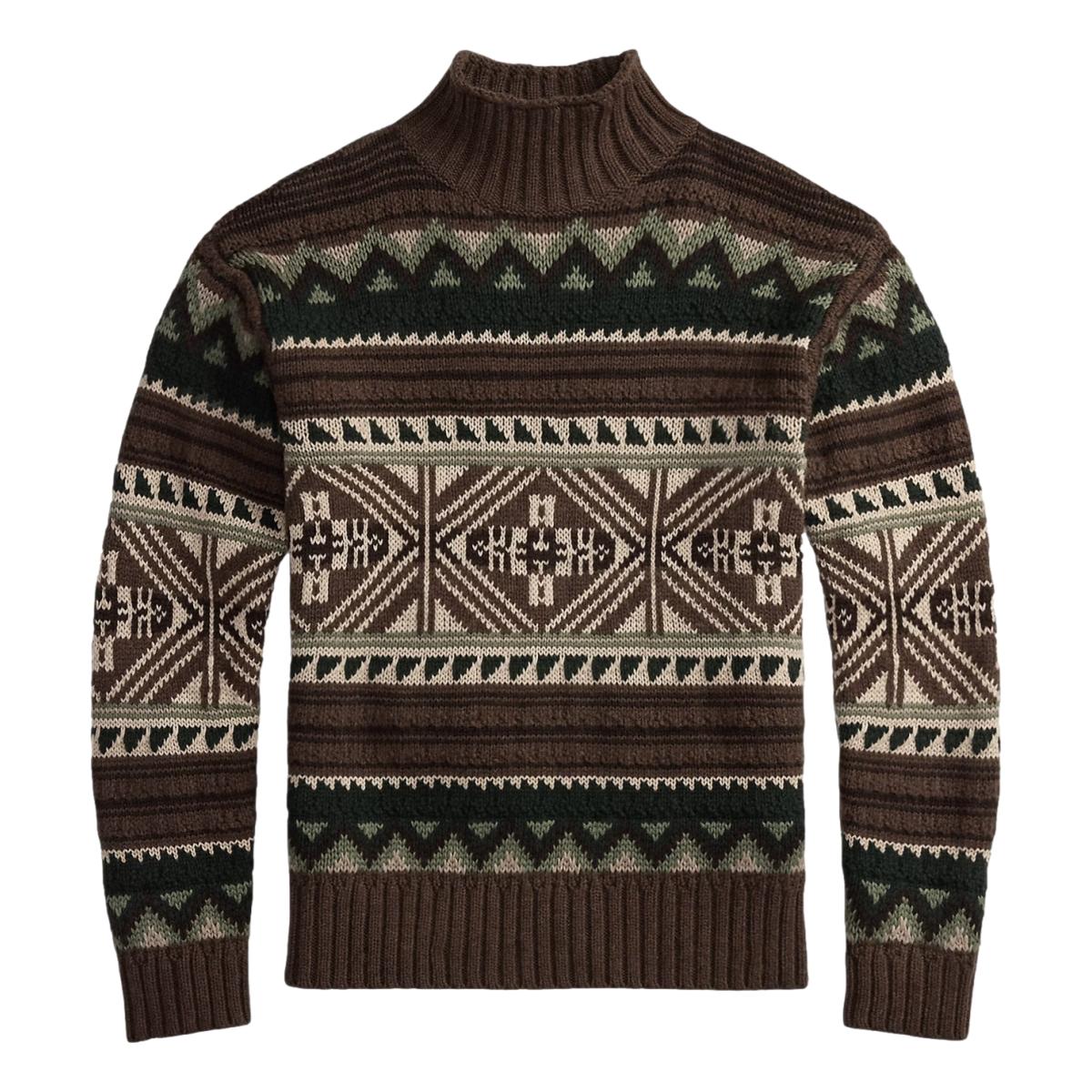 Geometric Cotton-Blend Sweater Brown Combo - knitwear