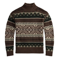 Geometric Cotton-Blend Sweater Brown Combo - knitwear