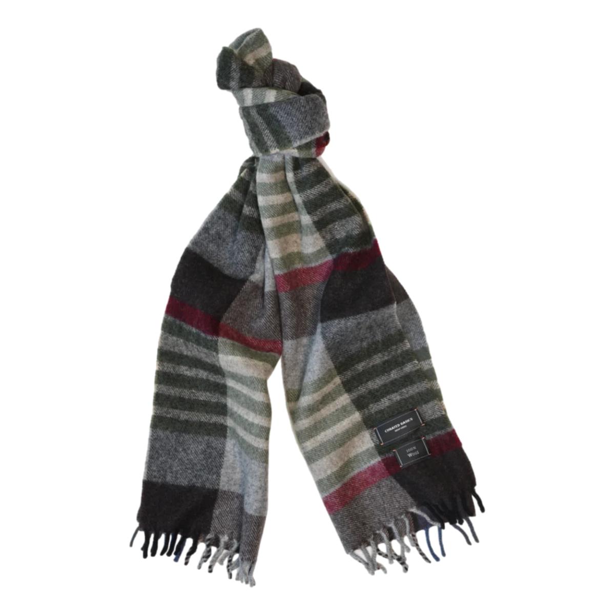 Grey Brown Green Red Plaid Wool Scarf - Scarf