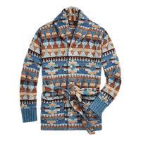 Hand-Knit Linen-Blend Belted Cardigan Blue Multi - Sweater