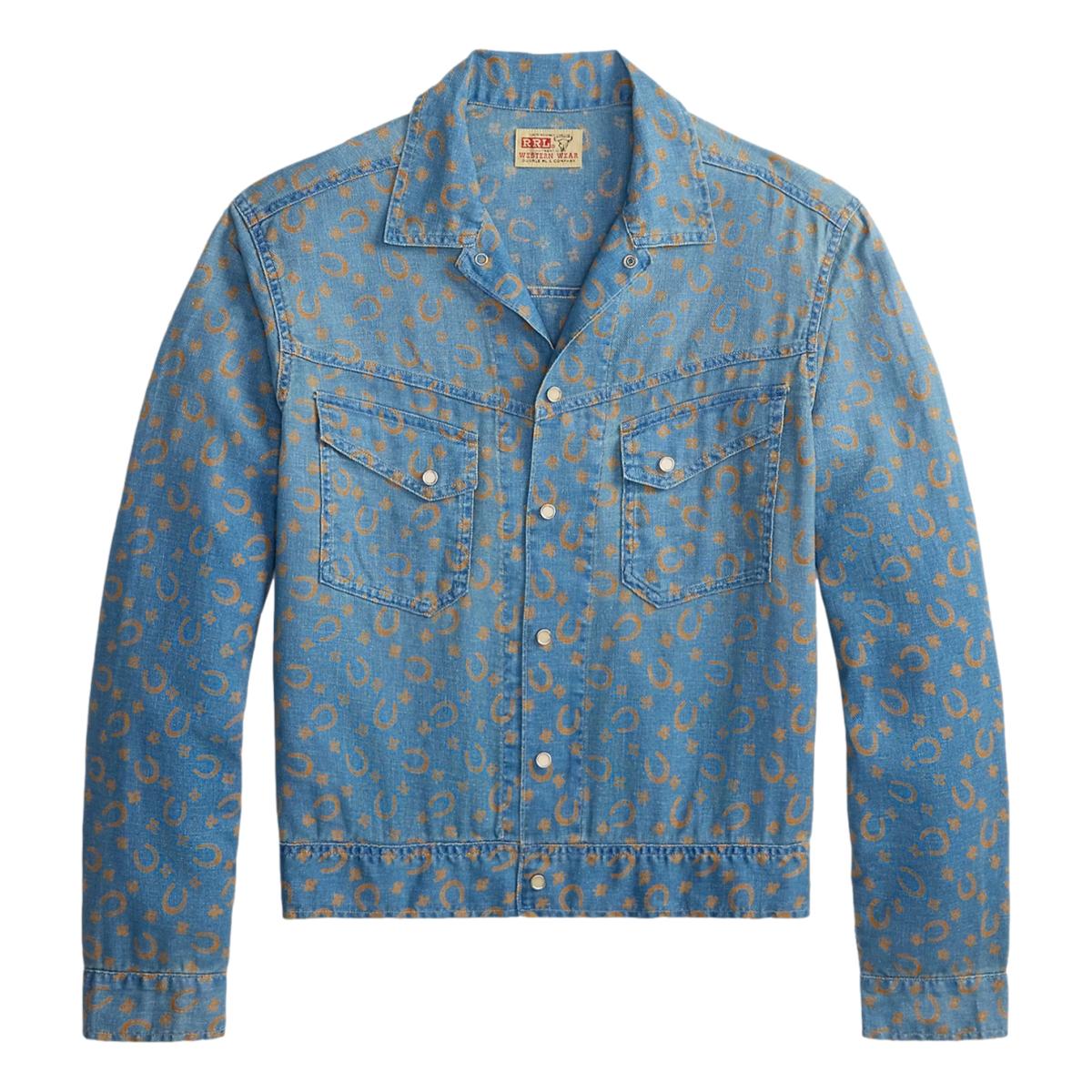 Horseshoe-Print Denim Shirt Jacket Indigo - Shirt Jacket