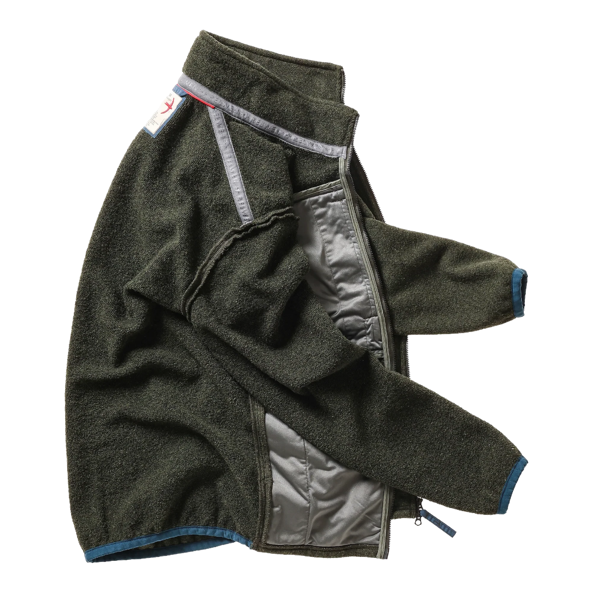 Relwen Basecamp track jacket in black forest heather wool terry with a mock collar and two-way front zipper.