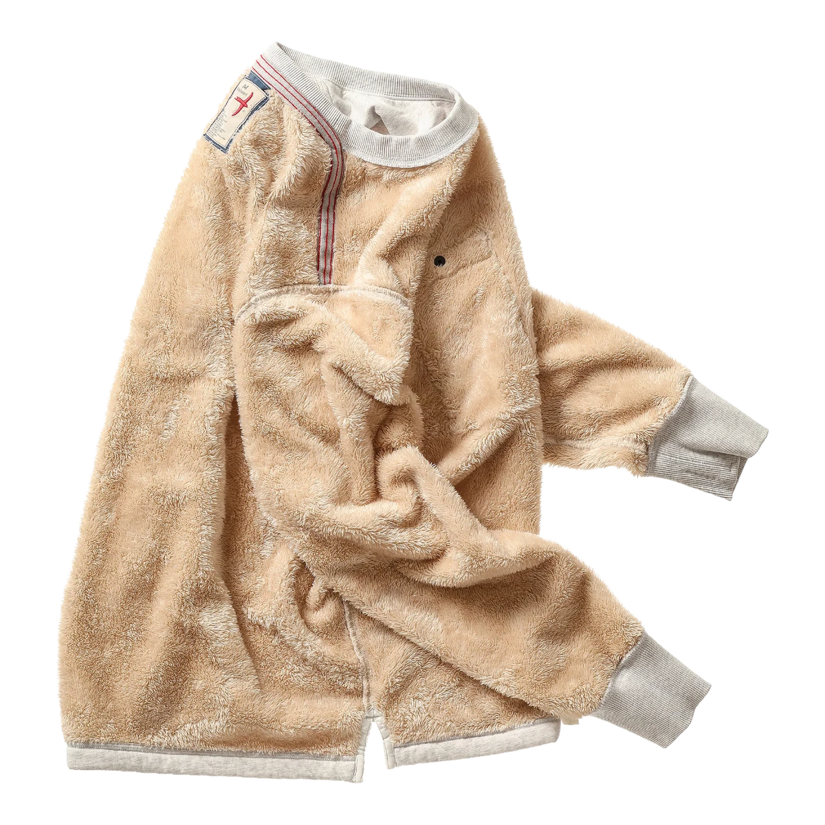 Milworks Superfleece crew sweatshirt in chalk heather with a soft sherpa fleece texture and ribbed cuffs.