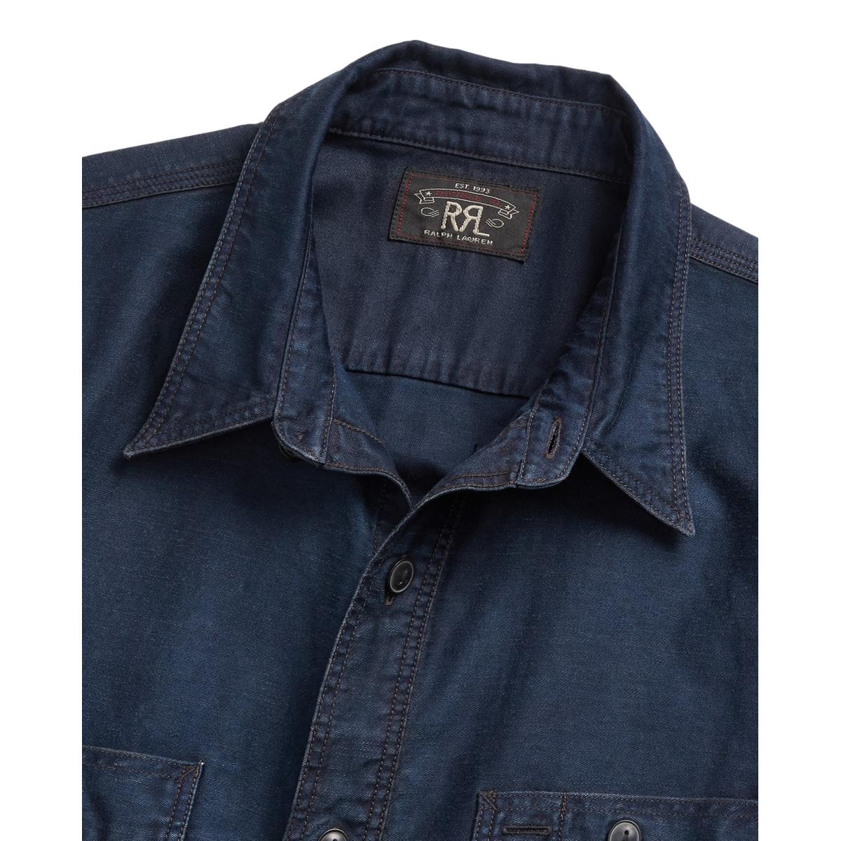 RRL Indigo Cotton-Linen Sateen Workshirt- MILWORKS