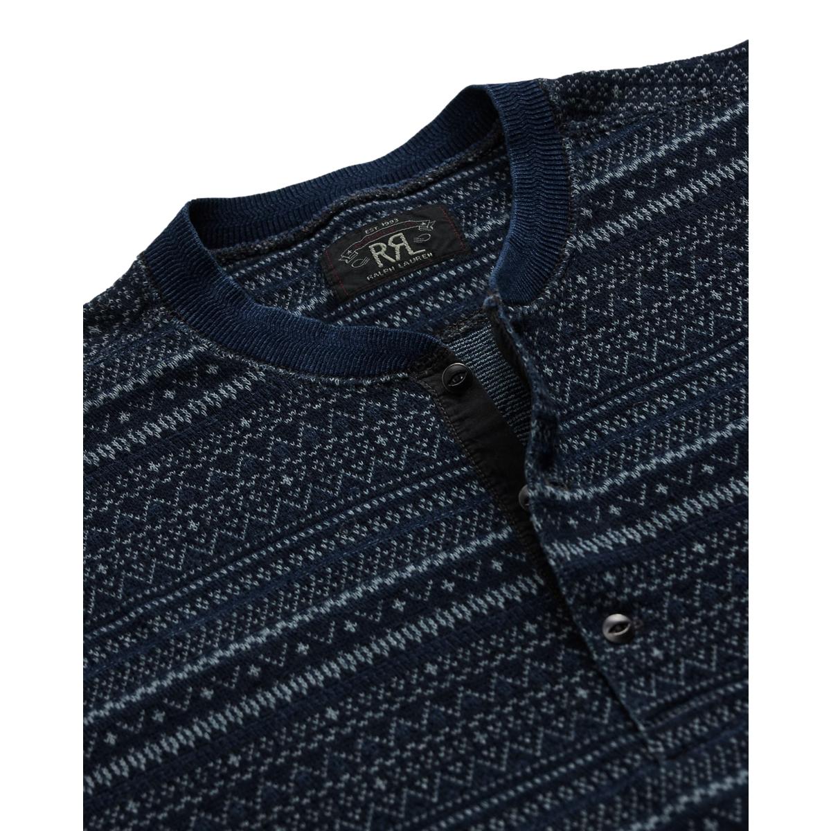 Indigo Jacquard Henley Shirt - Henley