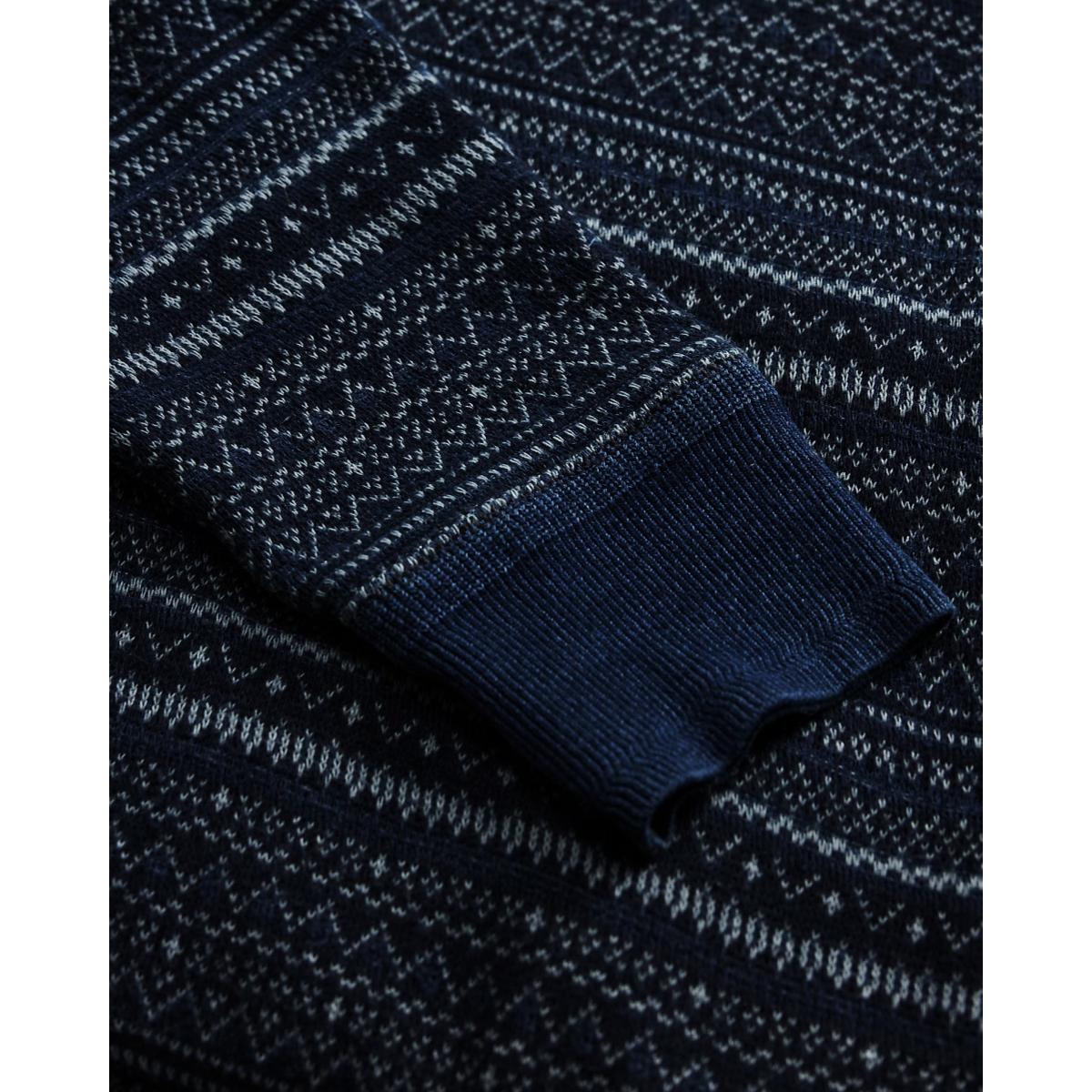 Indigo Jacquard Henley Shirt - Henley