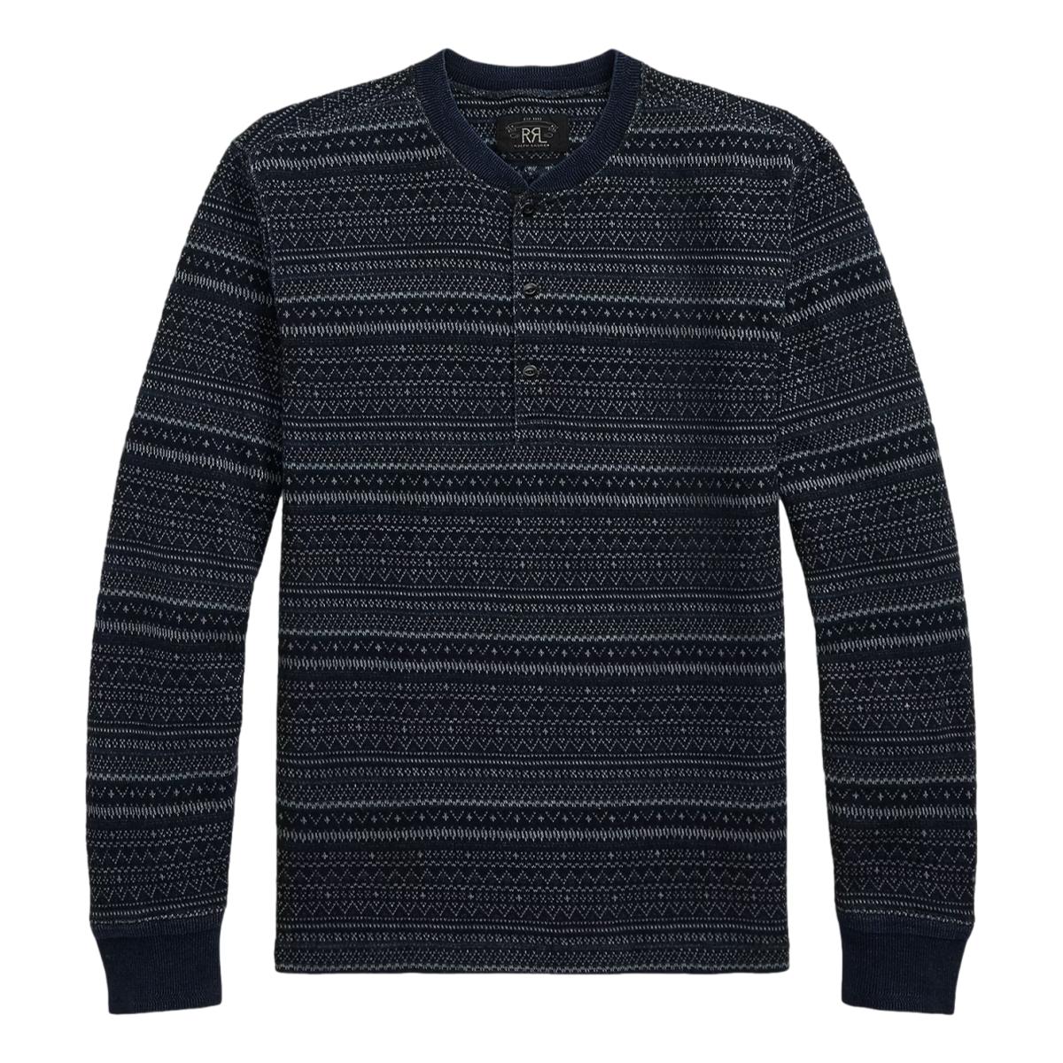 Indigo Jacquard Henley Shirt - Henley