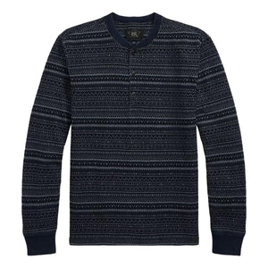 Indigo Jacquard Henley Shirt - Henley