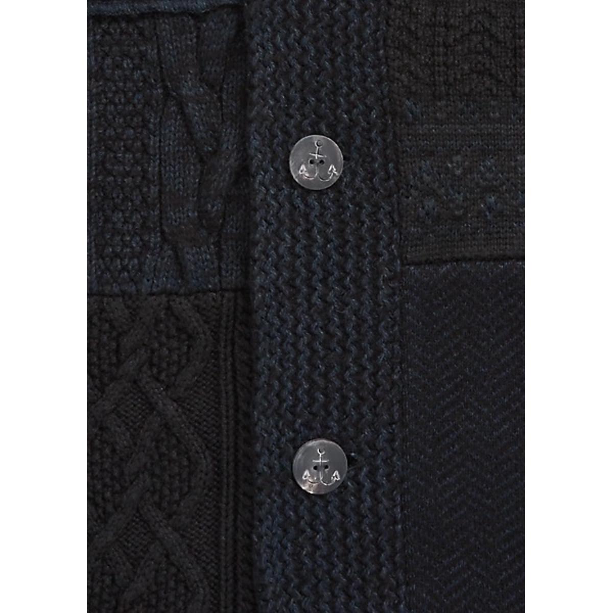 Aran-Knit Cotton Cardigan Navy Heather - MILWORKS