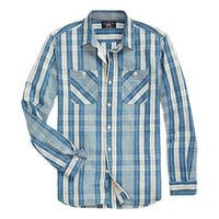 Indigo Plaid Cotton-Linen Workshirt - Shirt
