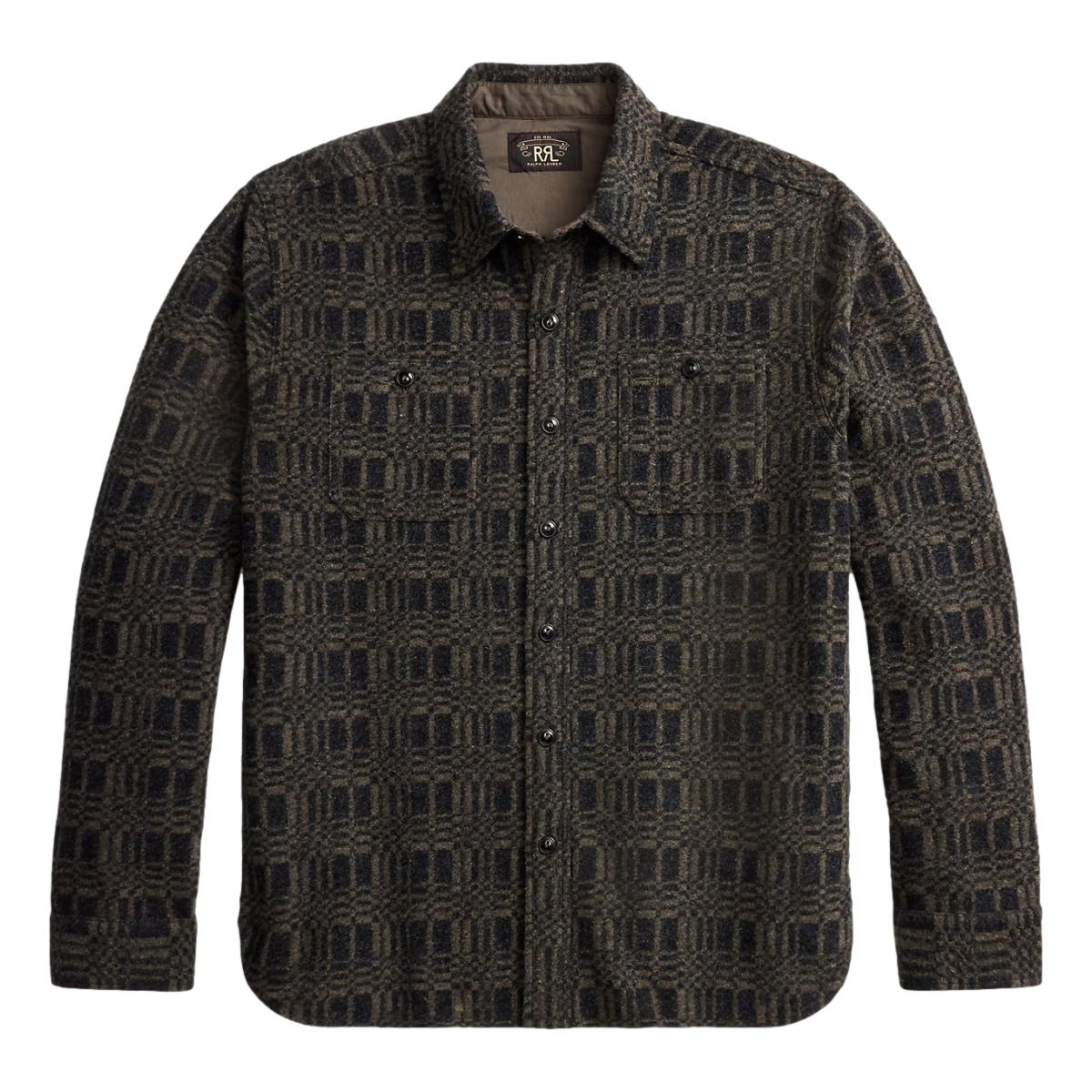 Jacquard-Knit Wool-Blend Workshirt Charcoal Multi - Shirt