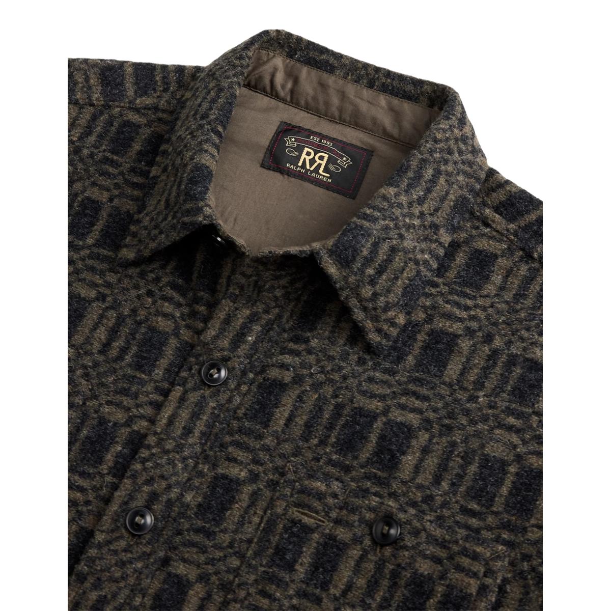 Jacquard-Knit Wool-Blend Workshirt Charcoal Multi - Shirt