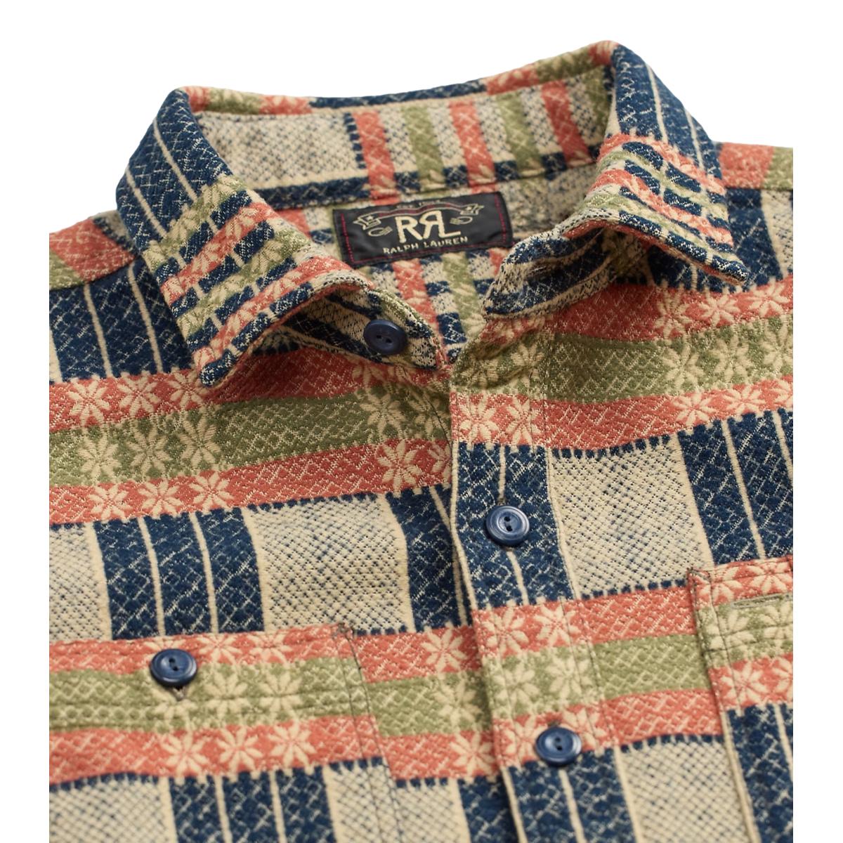 Jacquard Workshirt Navy Multi - Shirts