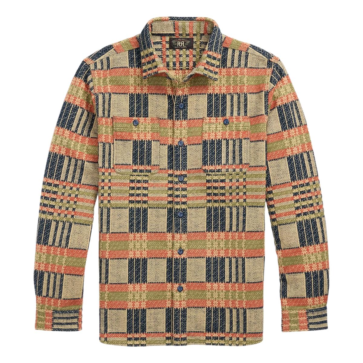 Jacquard Workshirt Navy Multi - Shirts