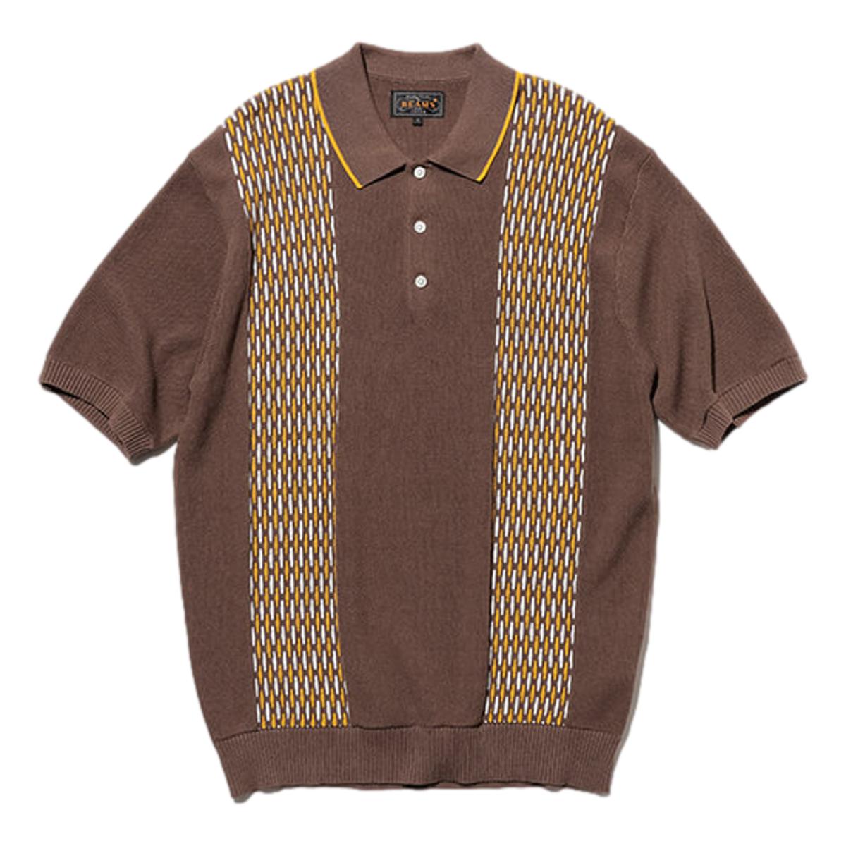 Knit Polo Front Stripe Jacquard Brown - Polo