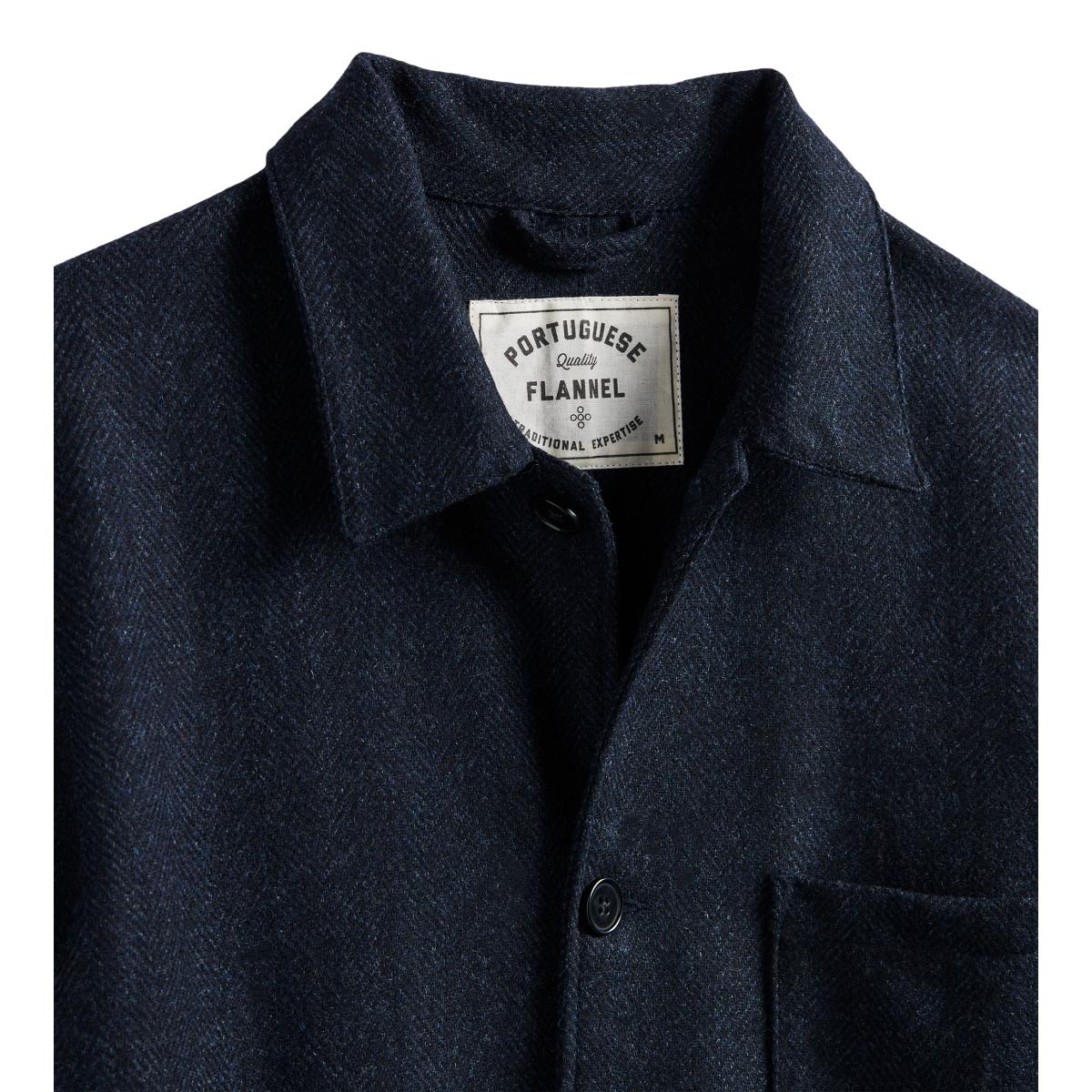 Labura Jacket Herringbone Wool Navy - Chore Coat