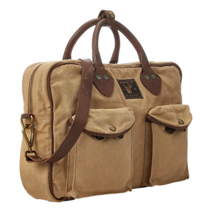 Leather-Trim Canvas Briefcase Khaki Brown - Bag