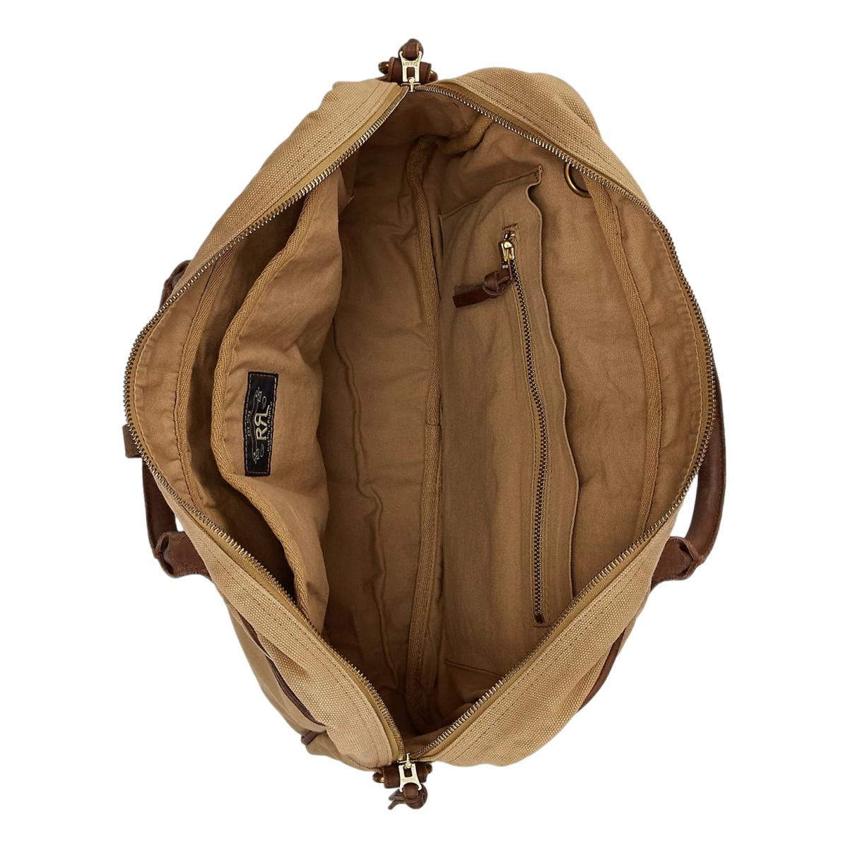 Leather-Trim Canvas Briefcase Khaki Brown - Bag