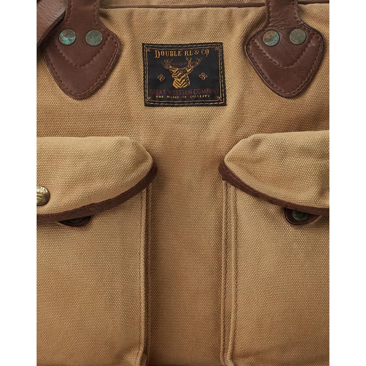 Leather-Trim Canvas Briefcase Khaki Brown - Bag