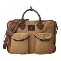 Leather-Trim Canvas Briefcase Khaki Brown - Bag