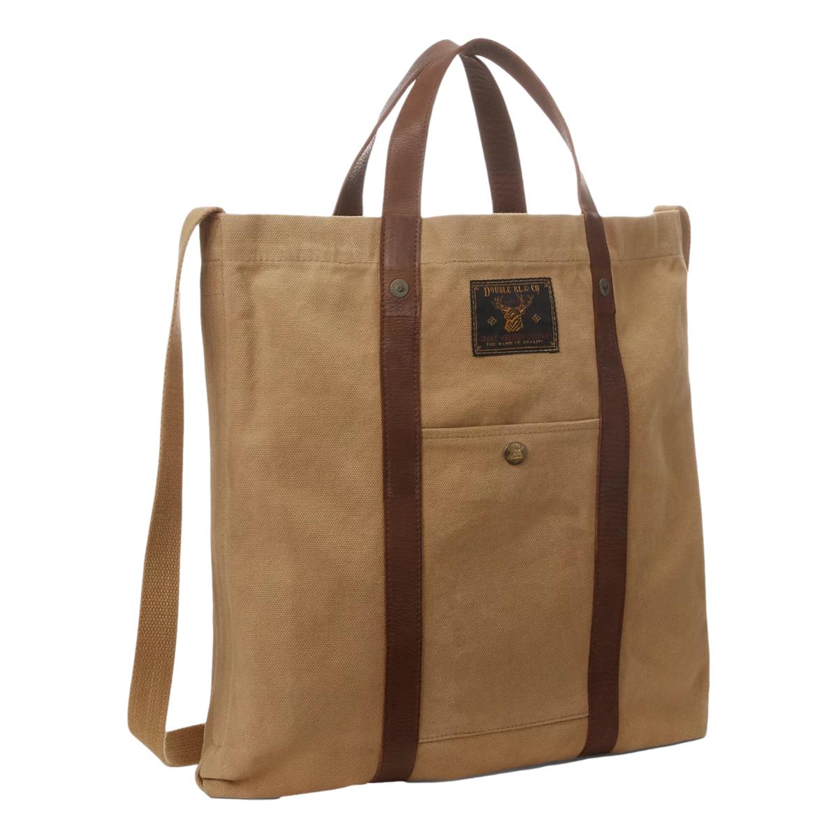 Leather-Trim Canvas Tote Khaki Brown - Bag