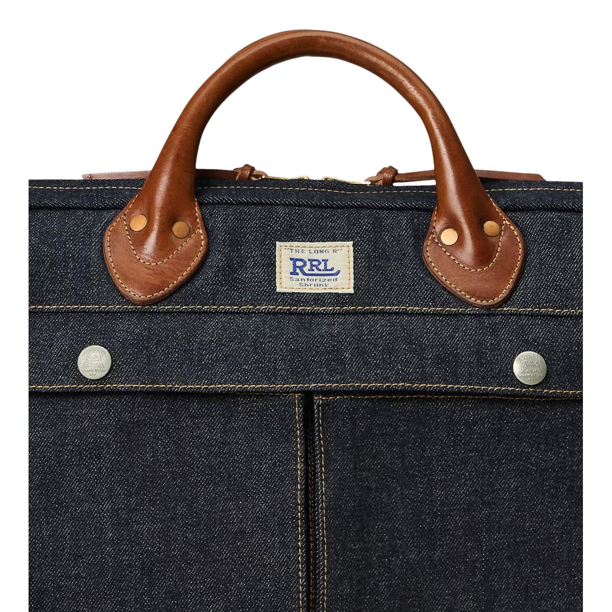 Leather-Trim Denim Briefcase - Bag