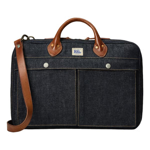 Leather-Trim Denim Briefcase - Bag