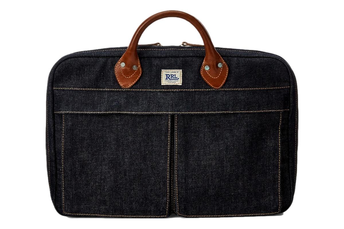 Leather-Trim Denim Briefcase - Bag