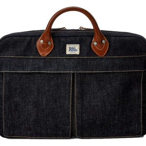 Leather-Trim Denim Briefcase - Bag