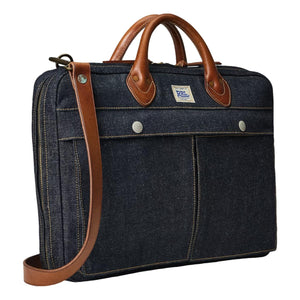 Leather-Trim Denim Briefcase - Bag