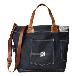 Leather-Trim Indigo Denim Tote Indigo/Brown - Bag