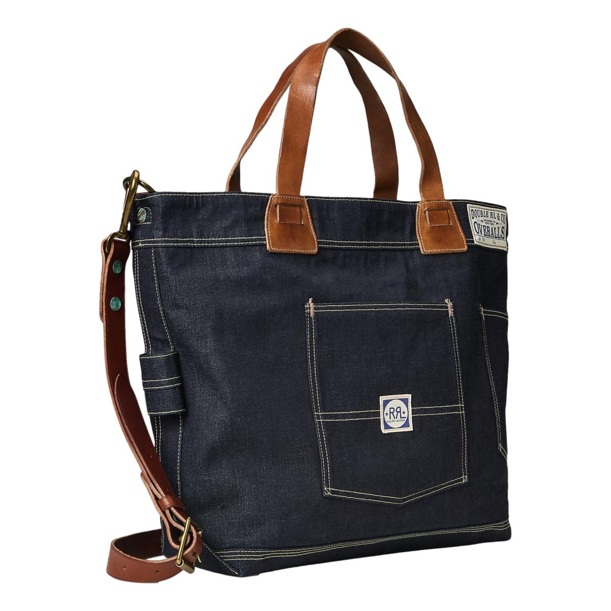 Leather-Trim Indigo Denim Tote Indigo/Brown - Bag