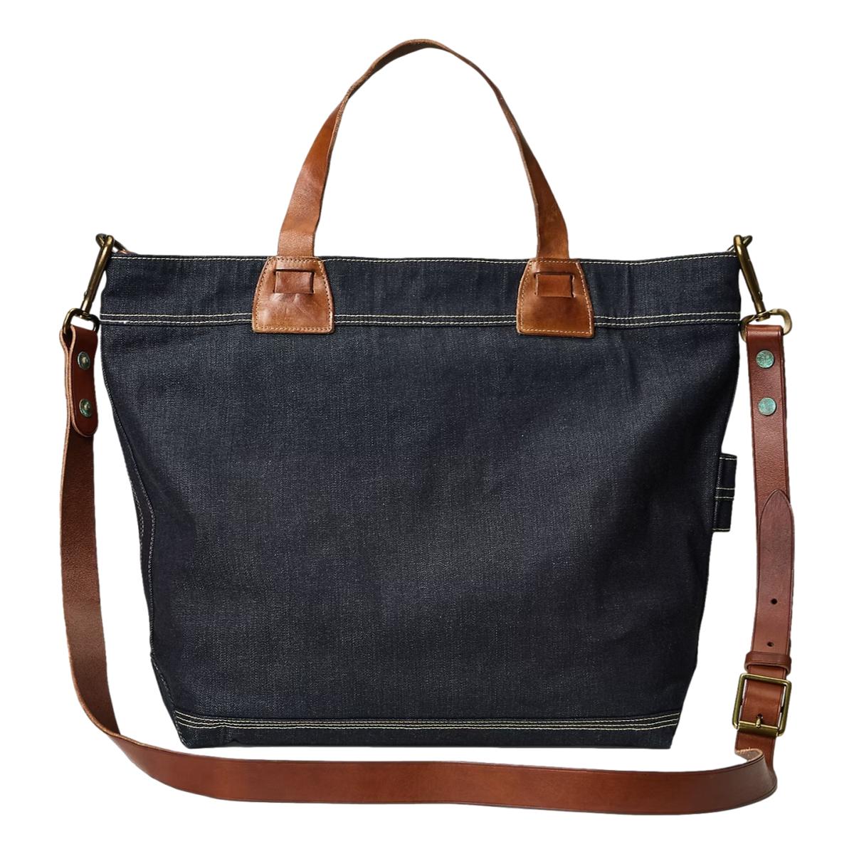 Leather-Trim Indigo Denim Tote Indigo/Brown - Bag