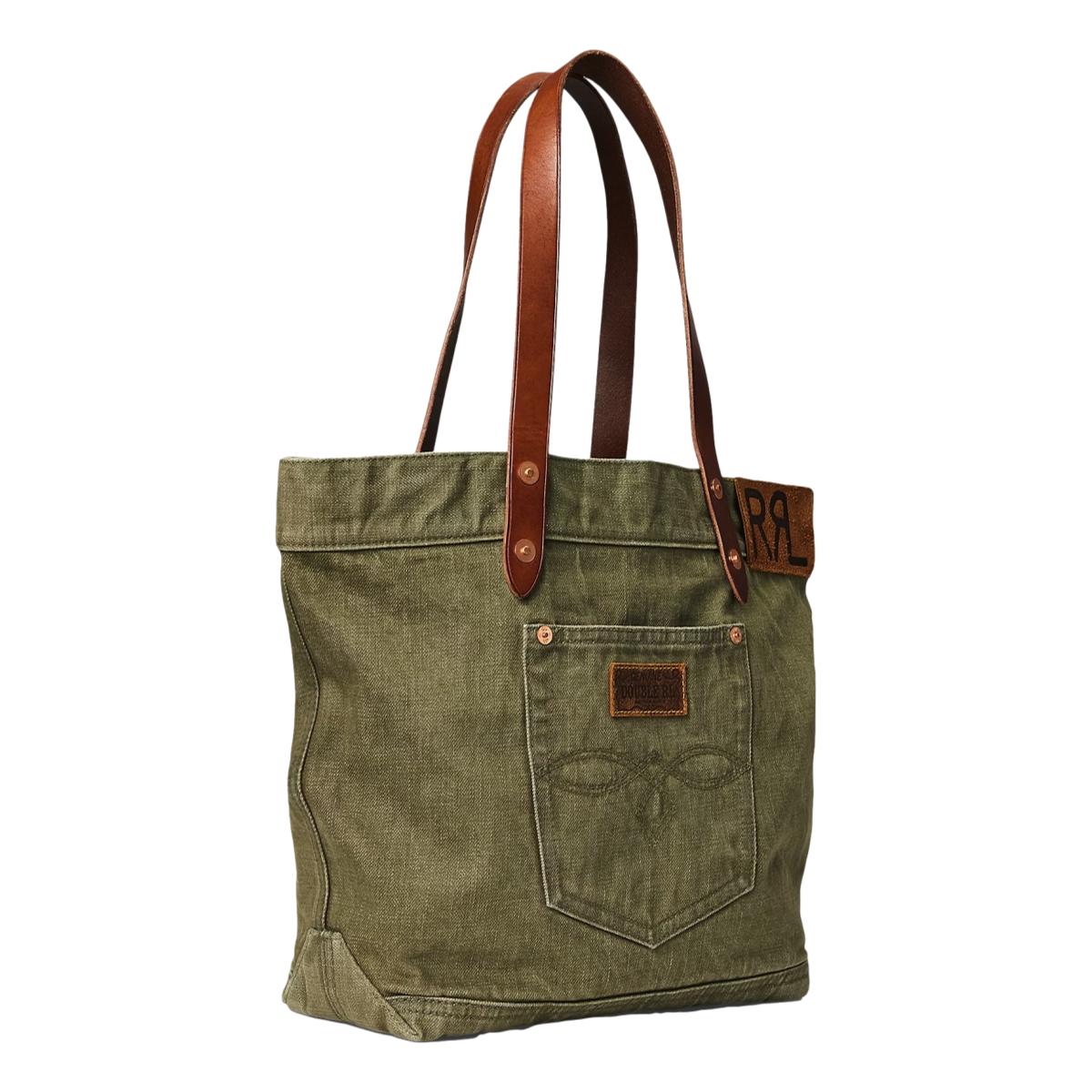 Leather-Trim Twill Tote Olive - Bag