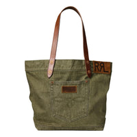 Leather-Trim Twill Tote Olive - Bag