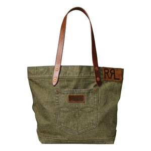 Leather-Trim Twill Tote Olive - Bag