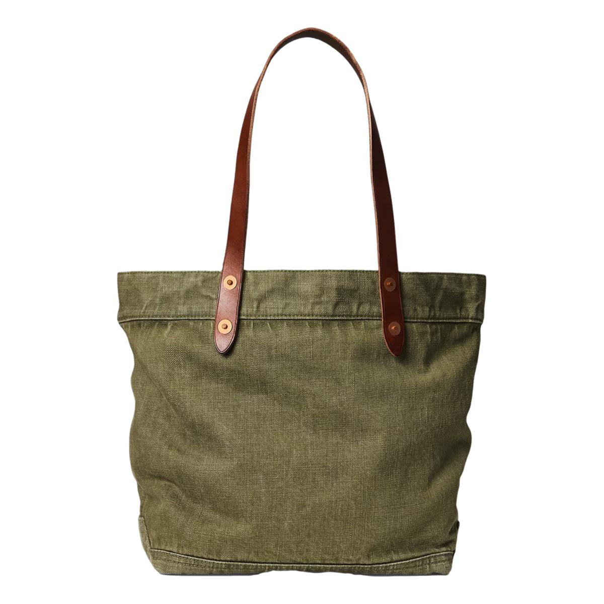 Leather-Trim Twill Tote Olive - Bag