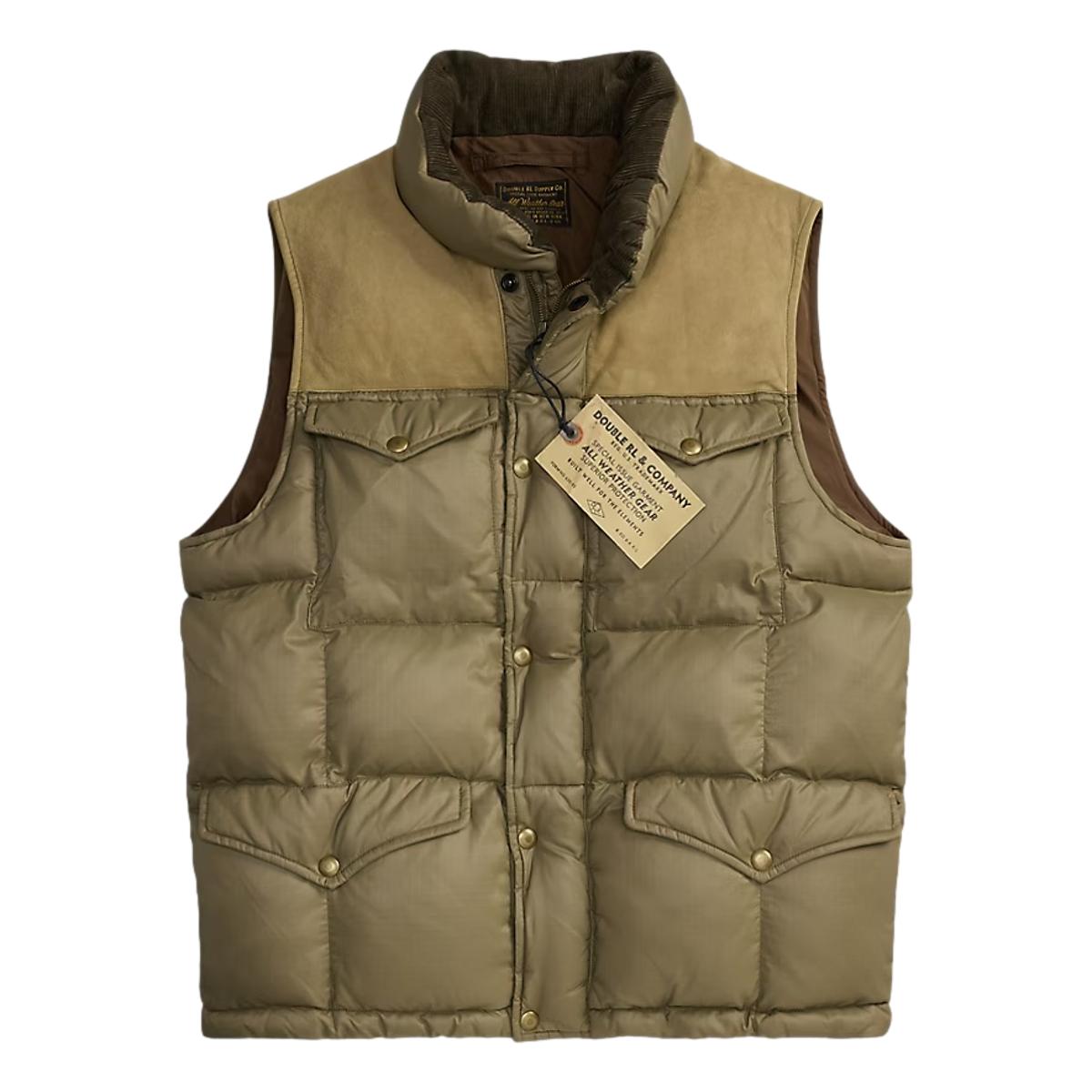 Leather-Yoke Quilted Ripstop Vest Vintage Olive - Vest