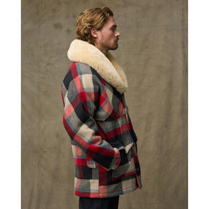 Lined Mackinaw Wool Packer Coat Red Cream Blue Plaid