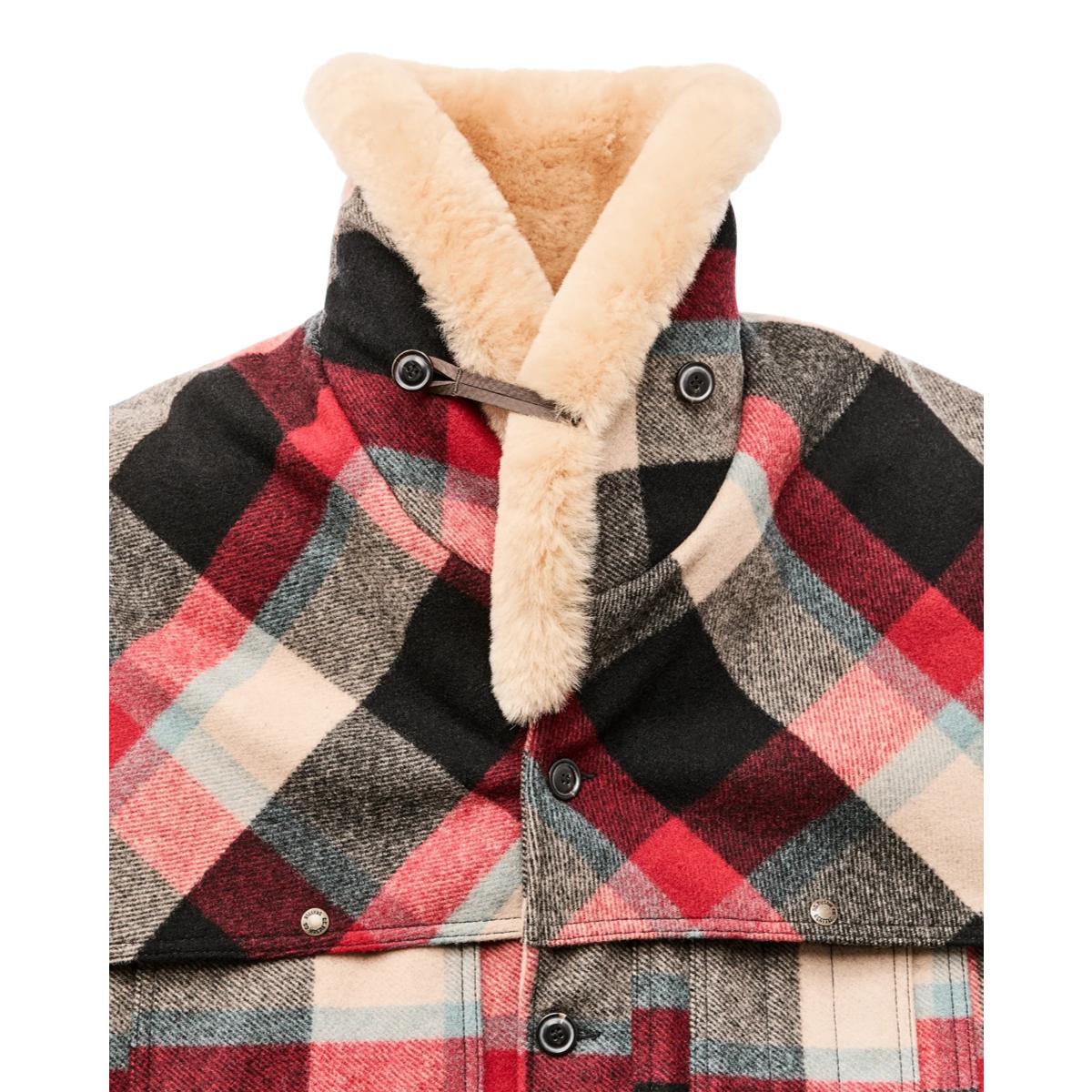 Lined Mackinaw Wool Packer Coat Red Cream Blue Plaid