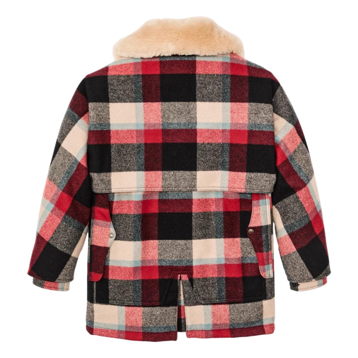Lined Mackinaw Wool Packer Coat Red Cream Blue Plaid
