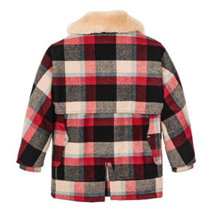 Lined Mackinaw Wool Packer Coat Red Cream Blue Plaid
