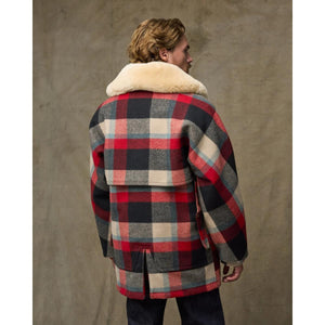 Lined Mackinaw Wool Packer Coat Red Cream Blue Plaid