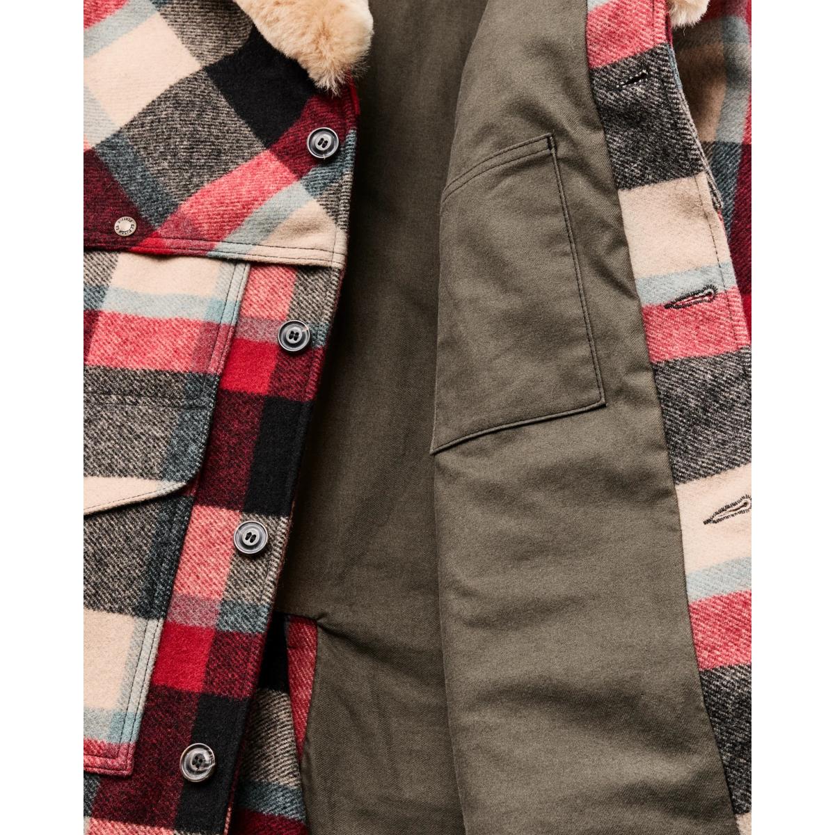 Lined Mackinaw Wool Packer Coat Red Cream Blue Plaid